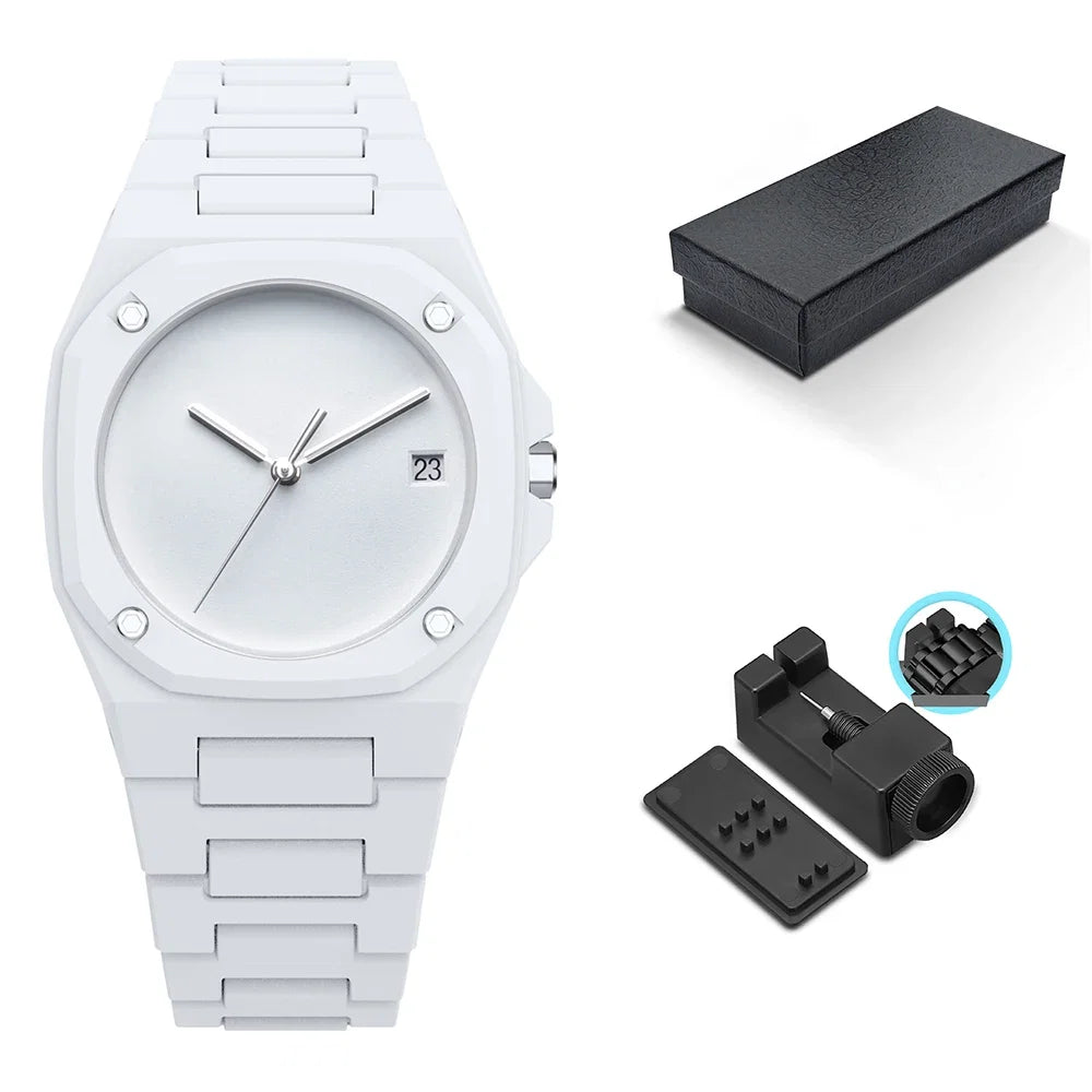 Men's elegant monochrome minimalist watch, showcasing a sophisticated modern design and precision, a stylish accessory.