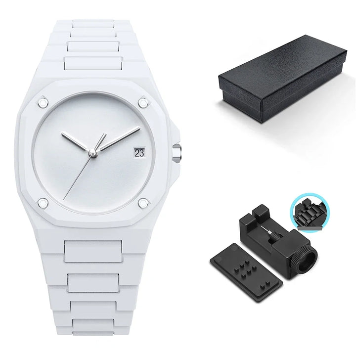 Men's elegant monochrome minimalist watch, showcasing a sophisticated modern design and precision, a stylish accessory.