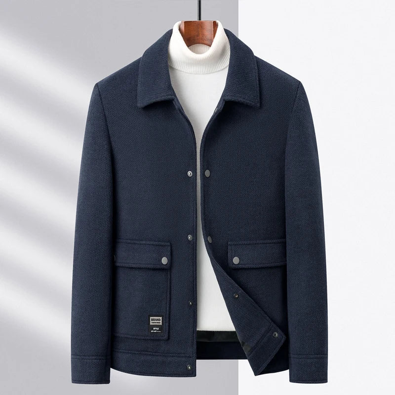 Khaki men's versatile urban jacket for everyday comfort. Modern design, all-season casual outerwear, sleek look.