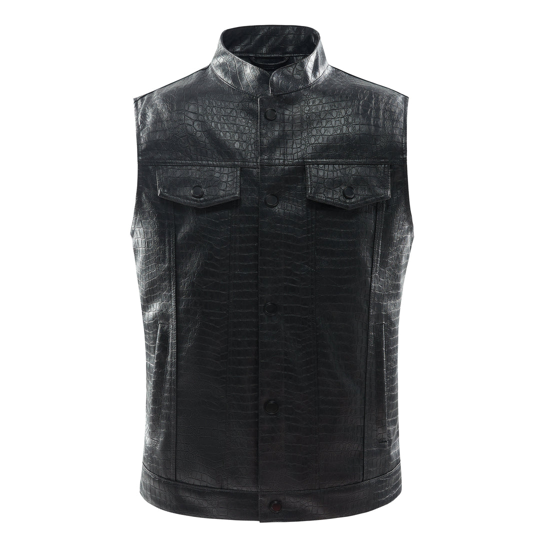 Stylish men's leather vest for versatile layering. Urban fashion, everyday casual outerwear.