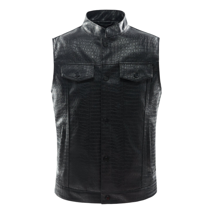 Stylish men's leather vest for versatile layering. Urban fashion, everyday casual outerwear.