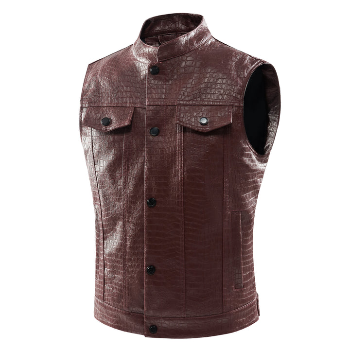 Comfortable men's slim fit leather vest, ideal for everyday urban casual layering.
