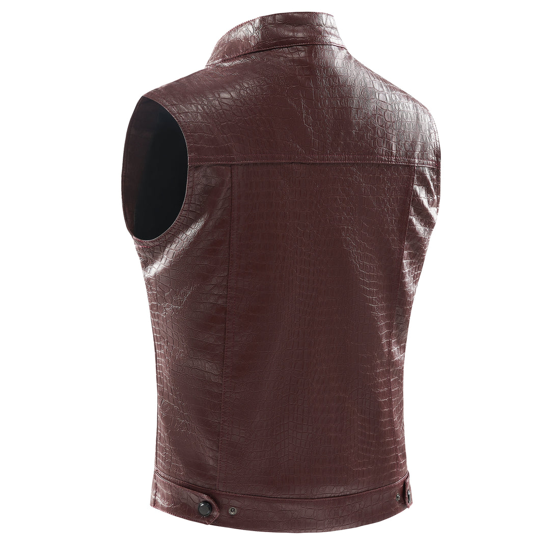 Sleek men's leather vest offering stylish urban protection & versatile modern menswear.