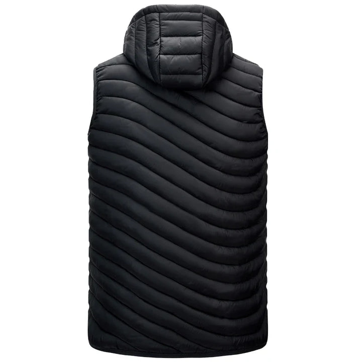 Durable men's winter vest, a sleeveless puffer design for ultimate cold weather protection & style.