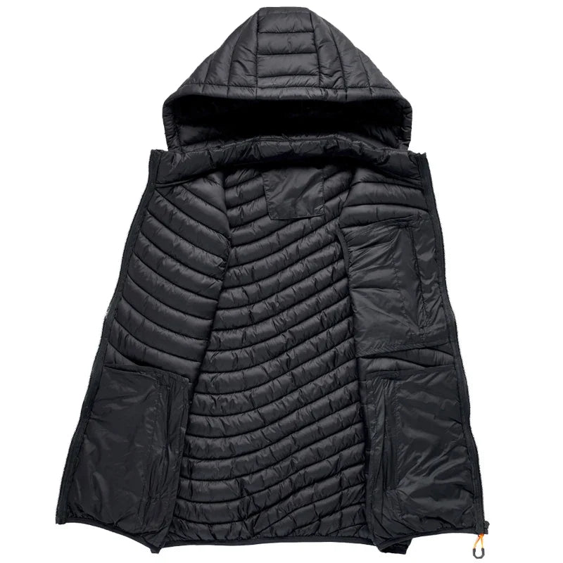 Versatile men's sleeveless puffer vest, perfect as outerwear or for layering in chilly cold weather.