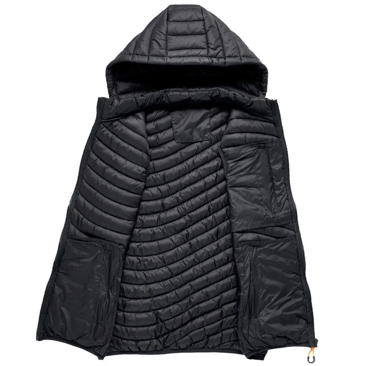 Versatile men's sleeveless puffer vest, perfect as outerwear or for layering in chilly cold weather.