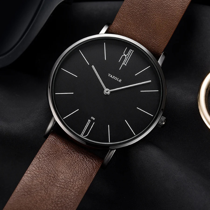 Men's classic dress watch. Slim profile, cowhide leather strap, minimalist face for any occasion.