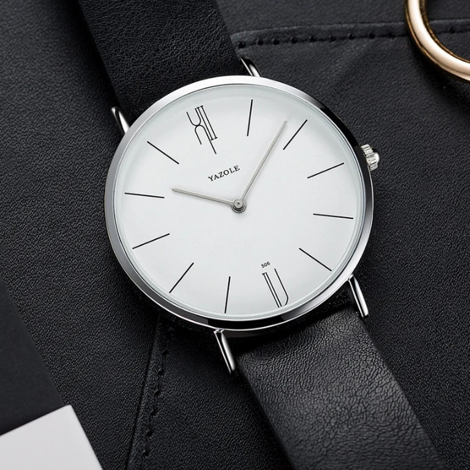 Comfortable men's slim watch. Durable cowhide leather strap, clean face for a perfect fit.