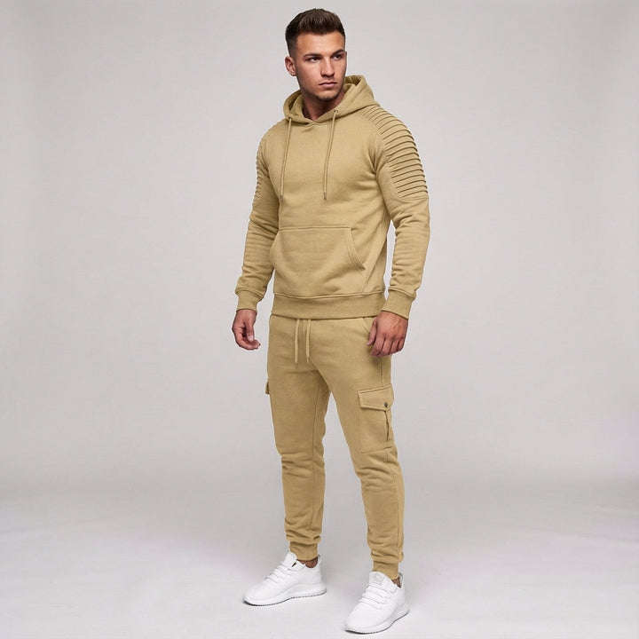Stylish hooded men's tracksuit, polyester activewear for a modern look