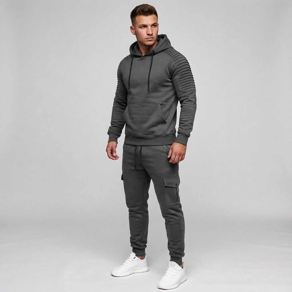 Comfortable men's hooded tracksuit, polyester slim-fit design for active lifestyles
