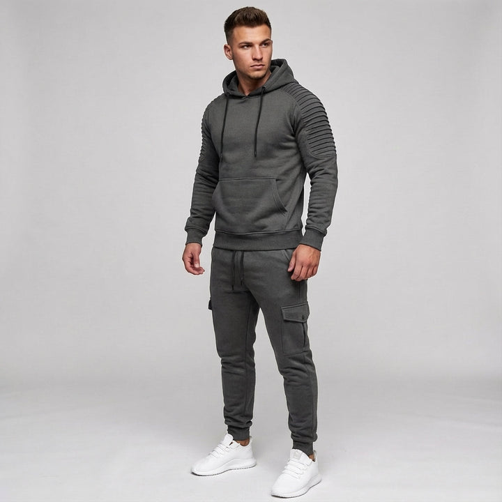 Comfortable men's hooded tracksuit, polyester slim-fit design for active lifestyles