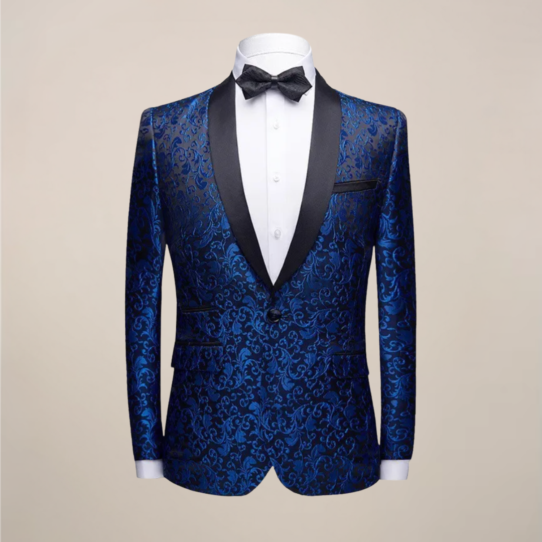 Men's slim fit black tuxedo blazer, perfect for formal events & evening wear.