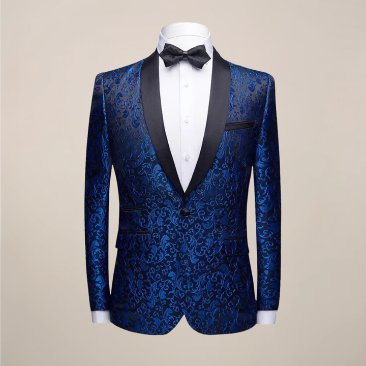 Men's slim fit black tuxedo blazer, perfect for formal events & evening wear.
