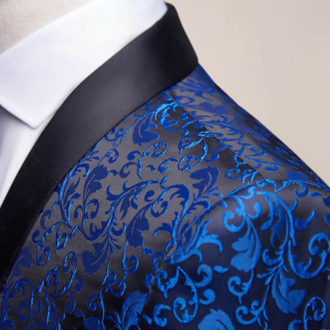 Stylish men's slim fit tuxedo blazer with bow tie. Perfect party or wedding suit attire.