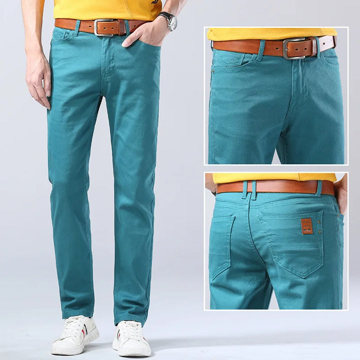 Stylish men's slim fit blue jeans, perfect for everyday comfort and casual fashion.