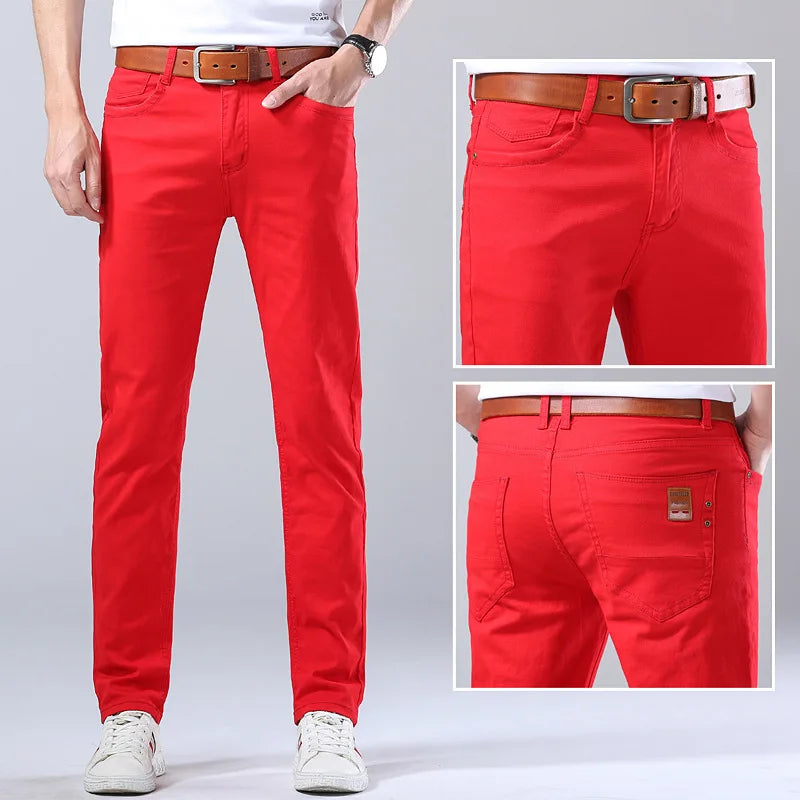 Modern men's slim fit denim jeans in a sleek blue wash, perfect for stylish everyday wear.