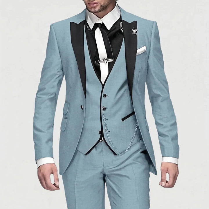 Modern men's fashion: slim-fit burgundy 3-piece suit, tailored for a sharp formal and wedding look.