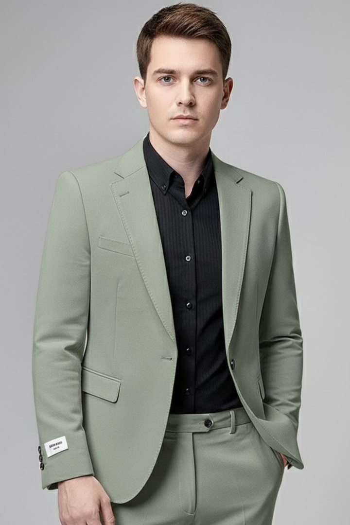 Versatile men's slim fit two-piece suit with modern Korean design, ideal for business meetings & formal events.