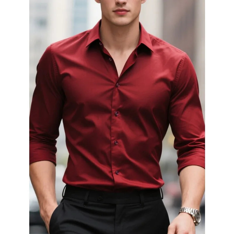 Classic men's long sleeve button-down shirt, slim fit, great for business wear or smart casual events.