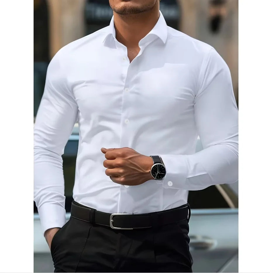 Stylish men's slim fit long sleeve button-down shirt, a modern take on classic men's fashion.
