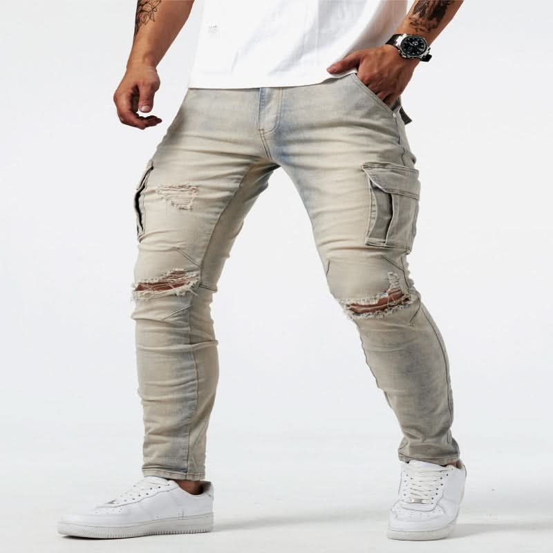 Casual men's slim fit cargo jeans, an essential for comfortable and modern everyday wear.
