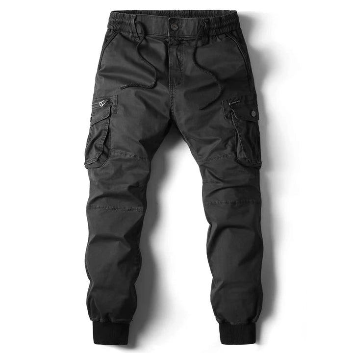 Comfortable men's slim fit cargo joggers, ideal for activewear or street style, featuring practical utility pockets.