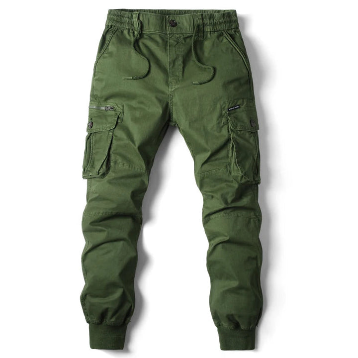 Stylish men's slim fit cargo joggers with functional utility pockets, suitable for everyday casual and street wear.