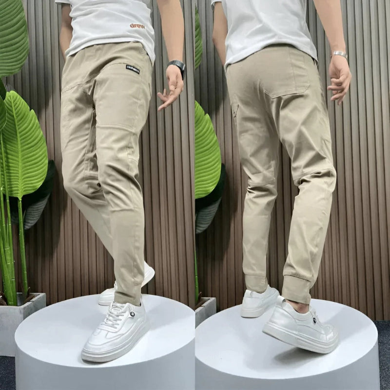 Comfortable men's slim fit cargo pants, combining sharp style with effortless everyday casual wear.