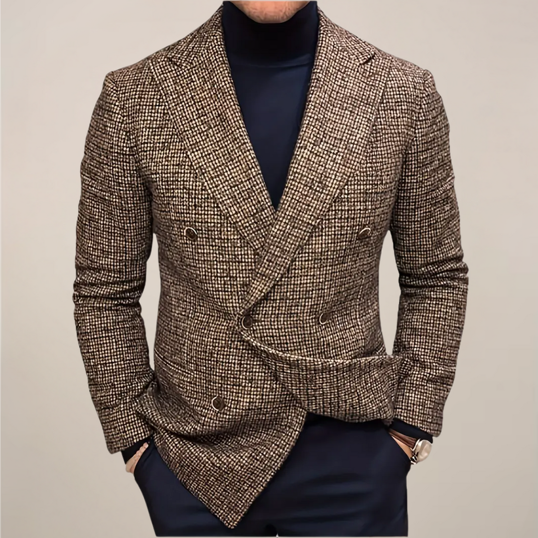 Fashionable men's slim fit check blazer, ideal for a sophisticated business look or smart event.