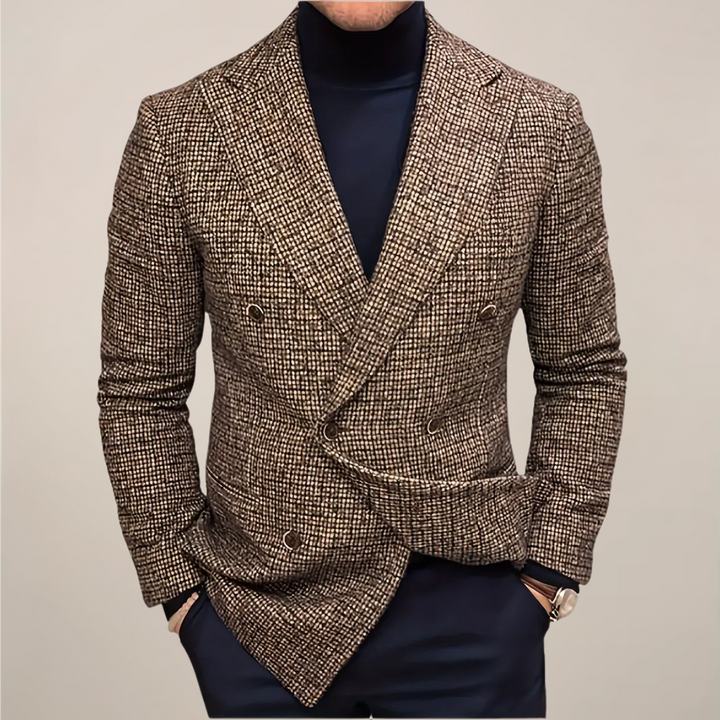 Fashionable men's slim fit check blazer, ideal for a sophisticated business look or smart event.
