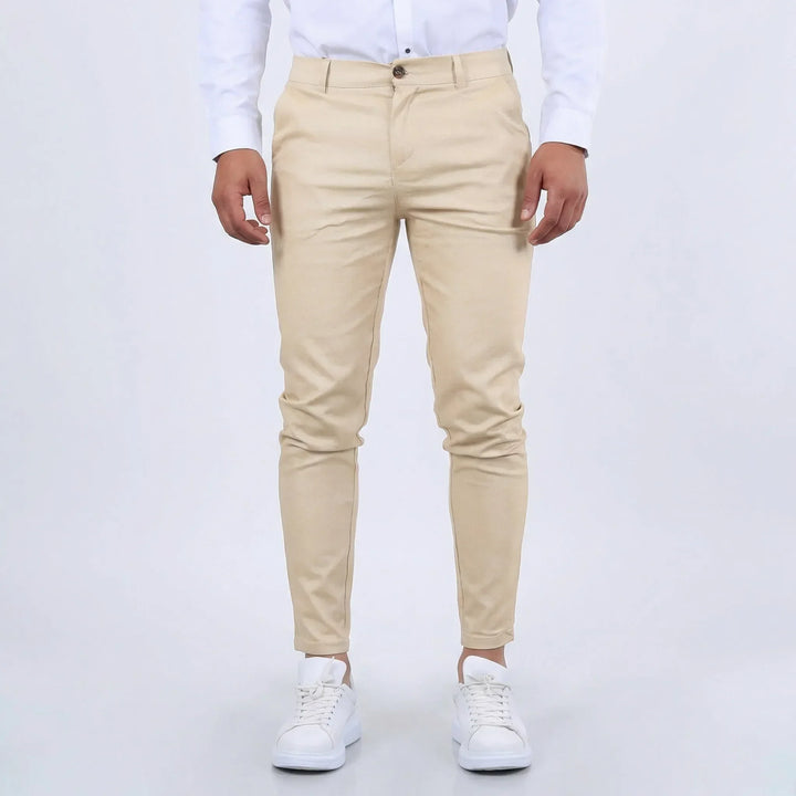 Stylish men's slim-fit chino pants, perfect for everyday casual or smart wear, ensuring comfort.
