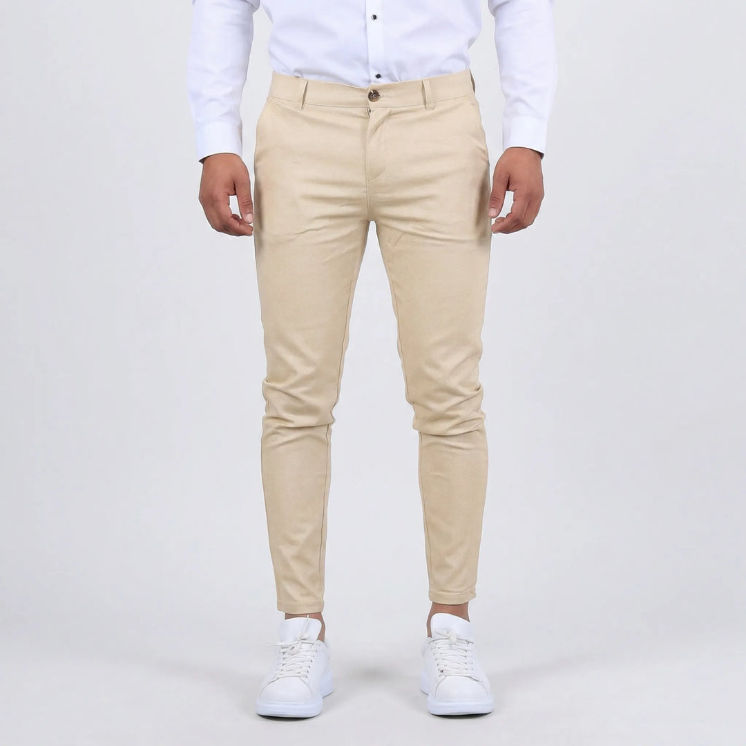 Modern men's slim-fit chino pants. Ideal for casual, workwear, or dressy everyday occasions.