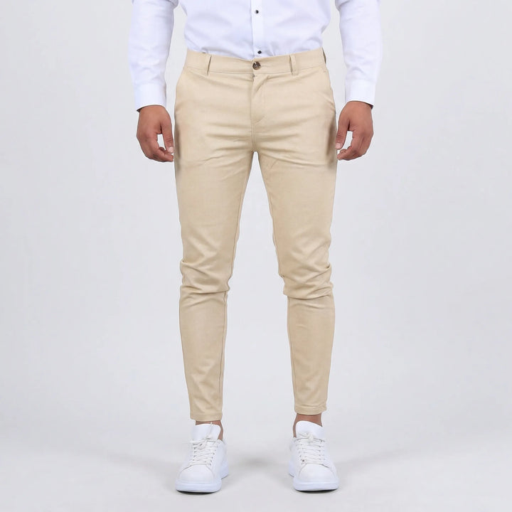 Modern men's slim-fit chino pants. Ideal for casual, workwear, or dressy everyday occasions.