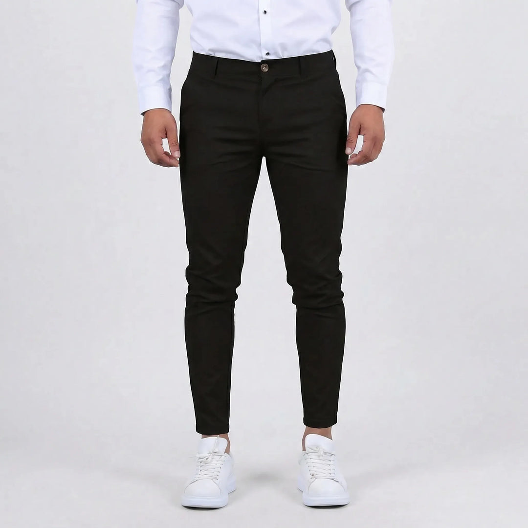 Versatile men's slim-fit chino pants, offering a sleek look for everyday comfort and style.