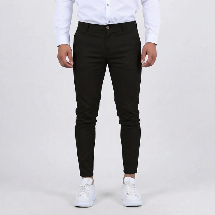 Versatile men's slim-fit chino pants, offering a sleek look for everyday comfort and style.