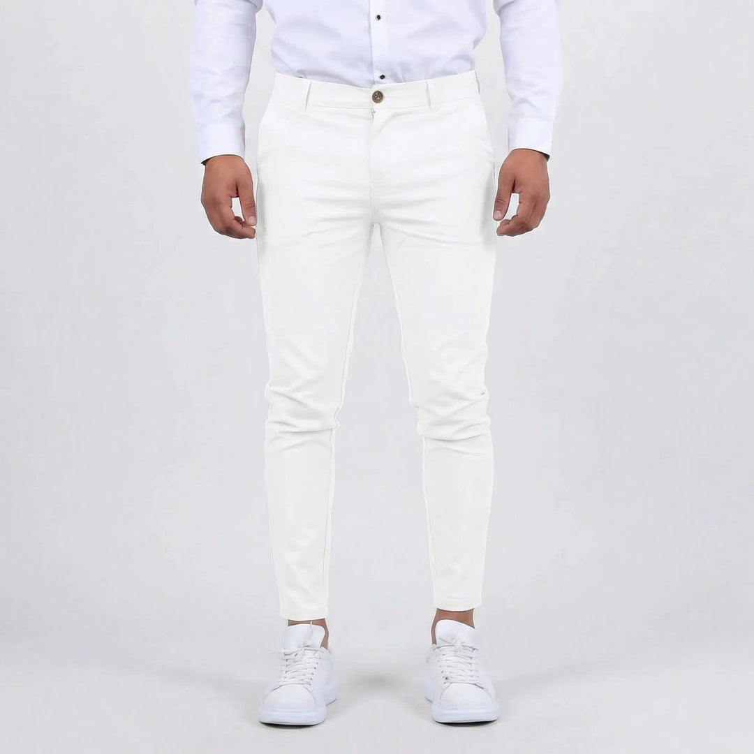 Classic men's slim-fit chino pants, a wardrobe staple for workwear & casual everyday fashion.