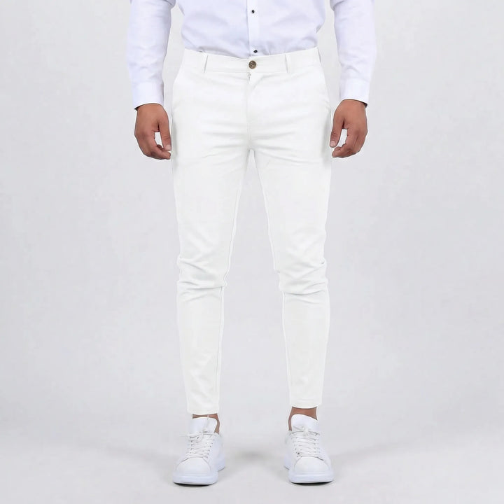 Classic men's slim-fit chino pants, a wardrobe staple for workwear & casual everyday fashion.