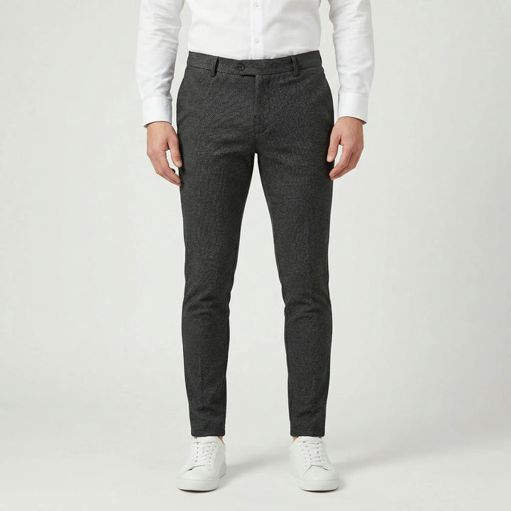 Durable men's slim-fit chino pants for everyday wear, blending fashion, comfort & versatility.