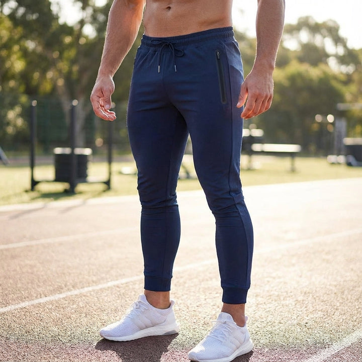 Men's slim fit cotton blend training trousers by Johnny, black, with zipped pockets, comfortable activewear