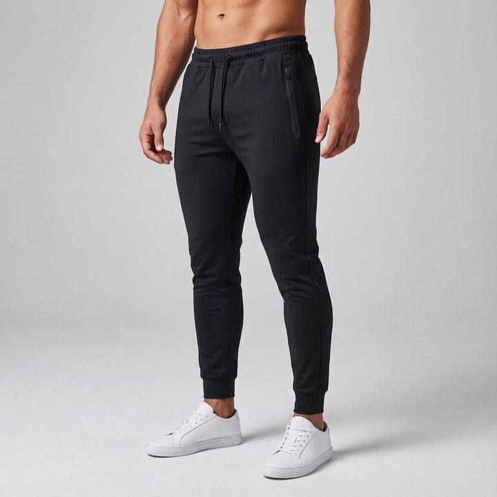 Stylish men's slim fit activewear training trousers by Johnny, cotton blend with zippered pockets for men
