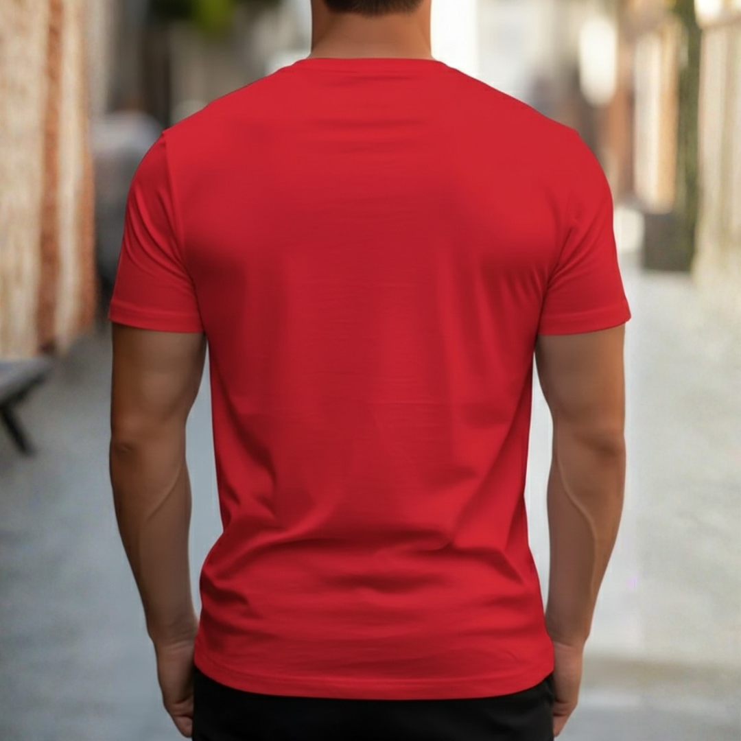 Modern slim fit men's crew neck tee with short sleeves, ideal for casual wear and layering.
