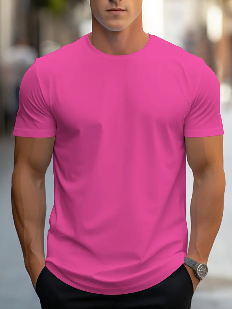Essential men's short sleeve crew neck tee, offering a flattering slim fit for casual fashion.