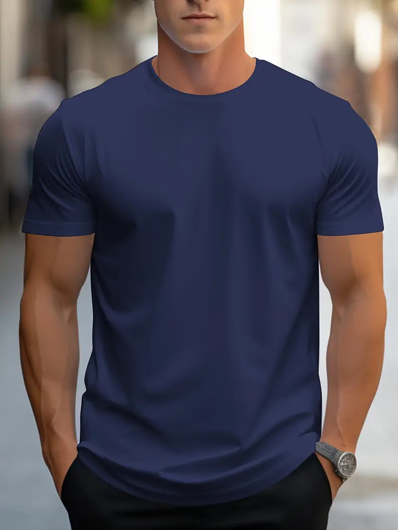 Classic men's short sleeve crew neck t-shirt with a modern slim fit for daily wear.