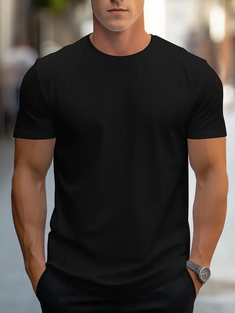 Stylish men's crew neck t-shirt, offering a sleek slim fit and versatile wear.