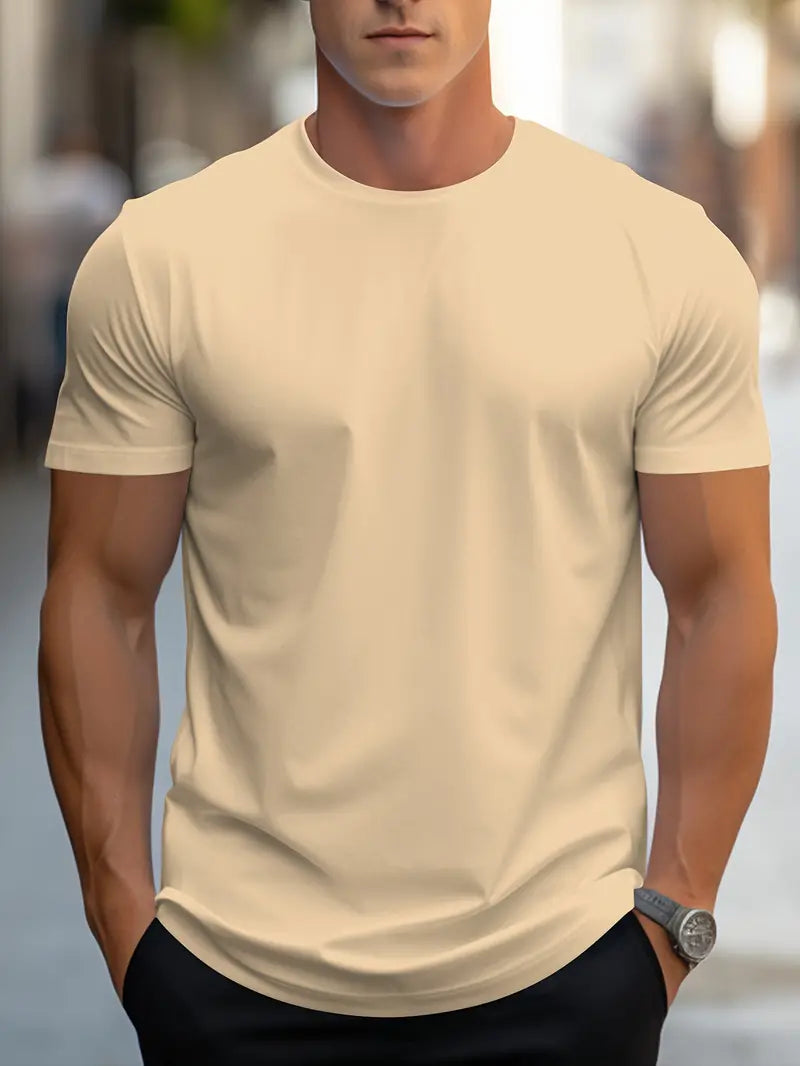 Modern men's casual top: a slim fit, short sleeve, crew neck t-shirt for all occasions.