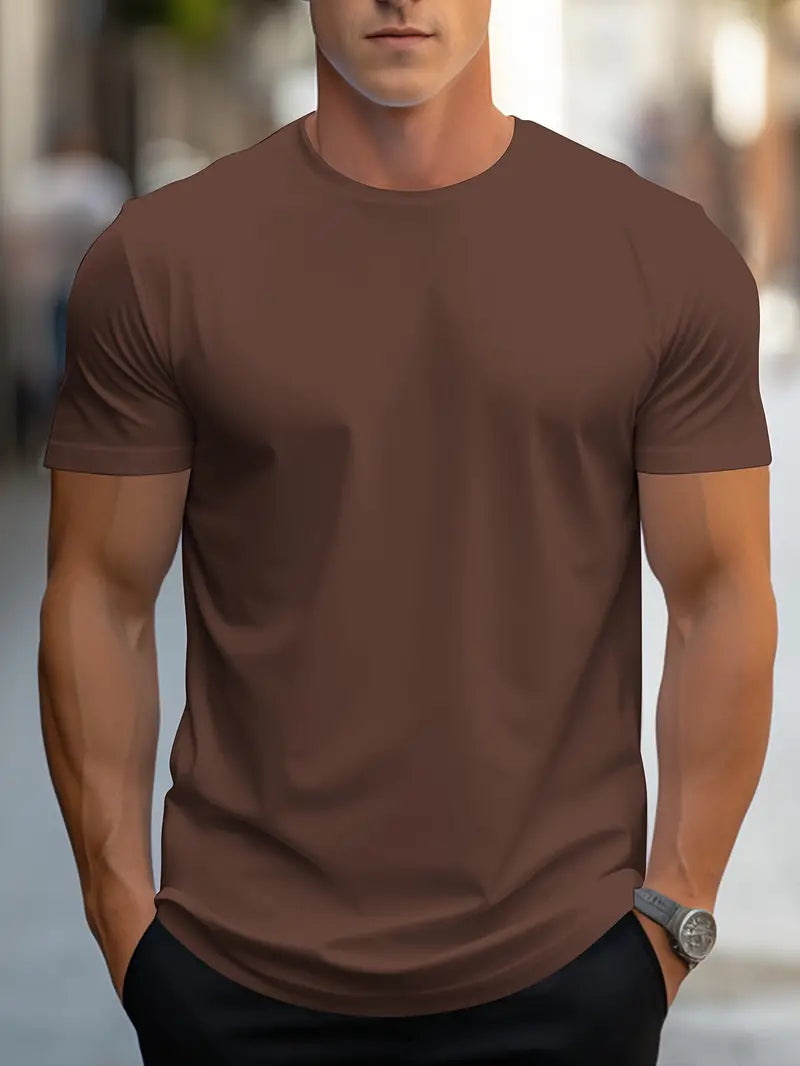 Fashionable men's basic tee, slim fit crew neck, perfect for layering or standalone style.