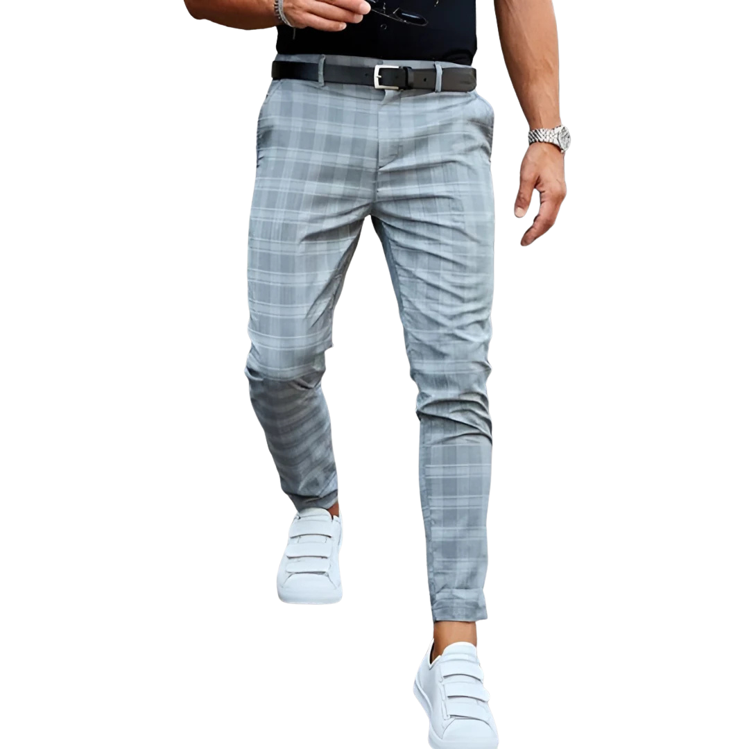 Men's slim fit cropped checked pants for a sharp, modern style.