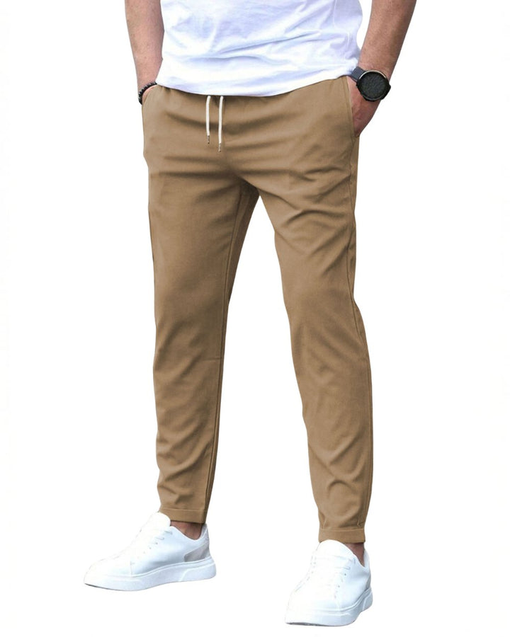 Modern men's casual drawstring chinos, ideal for comfortable daily wear and versatile looks.
