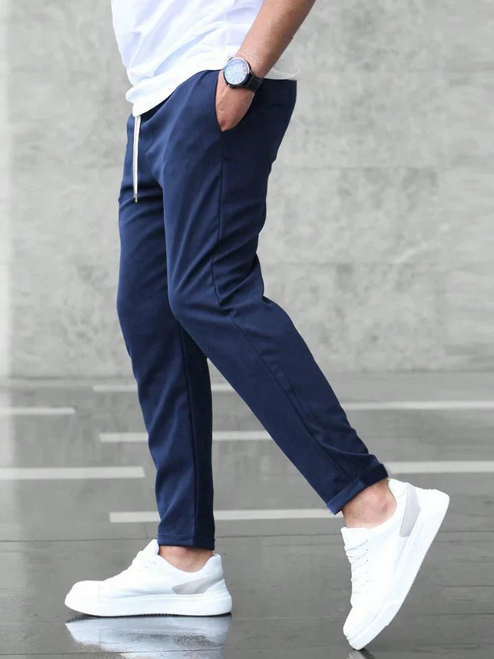 Versatile men's drawstring chino pants, delivering flexible comfort and modern casual style.