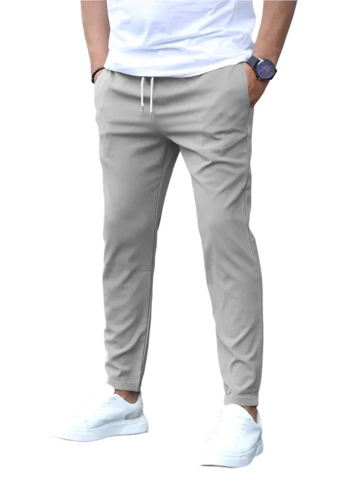 Versatile men's drawstring chino pants, perfect for casual or smart-casual outfits.
